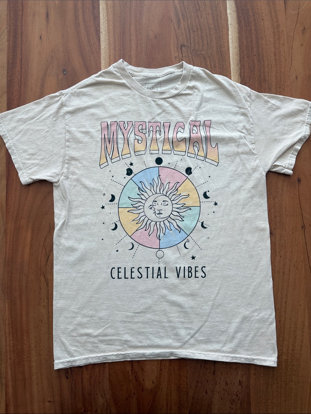 Full Tilt Cream Graphic Tee with Pastel Sun & Moon
